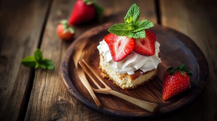 A Delightful Strawberry Cake with Whipped Cream