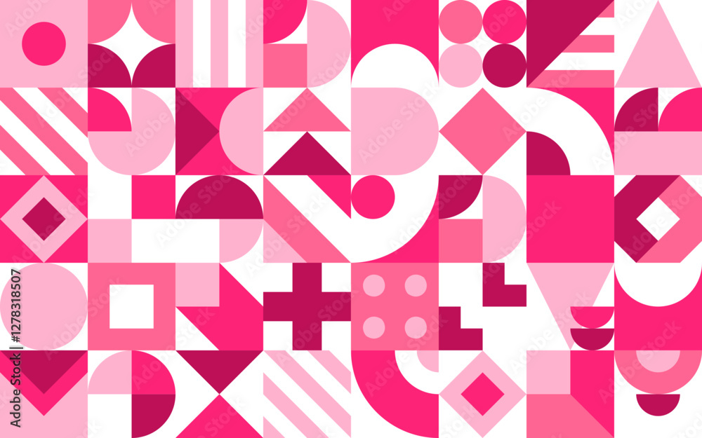 Fototapete valentines day background with geometric shapes. vector romantic modular tile, repeating pattern in 