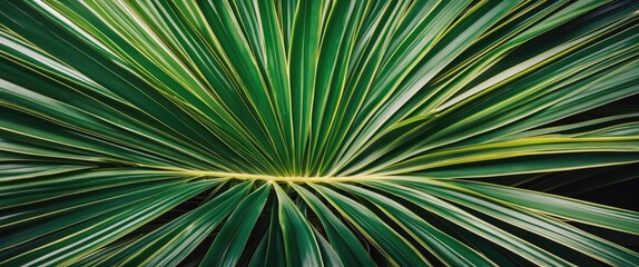 Obraz premium Textured Green Palm Leaves Background with Radial Lines and Space for Customizable Text or Branding Elements