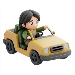 3D Cartoon Model of Person Driving a Car in Playful Style