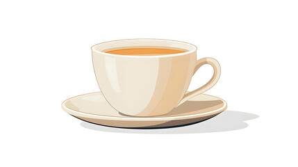 Obraz premium Minimalist cream coffee cup on saucer, simple design, ideal for cafe branding and cozy ambiance, with space for text.