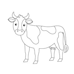 Contour illustration cow. Kids colouring book. Domestic horned animal. Farm. Doodle illustration on white background.