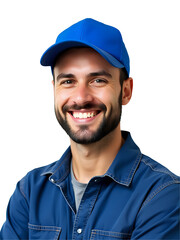 Portrait of a Smiling Factory Worker Wearing a Hard Hat, Isolated on Transparent Background