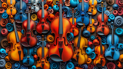 Bright abstract poster with musical instruments. Illustrative picture.	