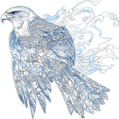 Ornate Eagle in Flight with Abstract Water Design