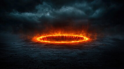 Fototapeta premium A massive crater where a mysterious object crashed, its glowing core pulsing with an unknown energy