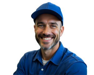 Cheerful Factory Worker Wearing Safety Helmet, Transparent Background