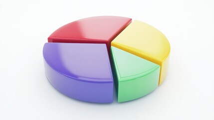 Fototapeta premium Colorful pie chart model showcasing data distribution with smooth edges on a white background