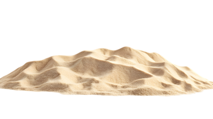 Pile of light beige sand isolated on transparent background.  Texture shows subtle undulations and variations in tone, PNG