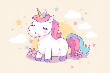 Cute magical rainbow unicorn. flat cartoon illustration. kawaii style