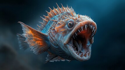 Fototapeta premium Exploring the Dark Depths: The Captivating Bioluminescent Lure of the Deep Sea Anglerfish That Provides Unique Survival Strategies for Ocean Creatures