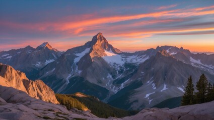 Majestic Mountain Range at Sunset with Vibrant Sky and Scenic National Park Landscape