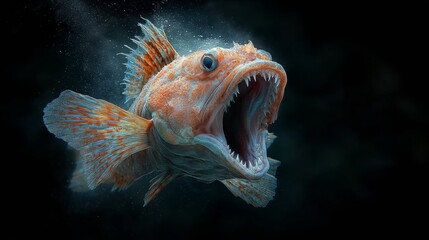 Fototapeta premium Exploring the Enigmatic World of the Deep Sea Anglerfish and Its Mesmerizing Bioluminescent Lure for Attracting Prey Underwater