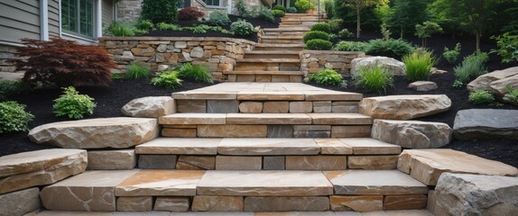 Stone Steps and Natural Landscaping in a Beautiful Home Garden Setting