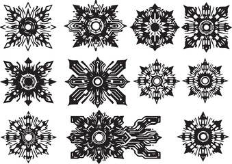 Set of elements for flat design, patterns, ornaments, mandalas. Hand drawn vector illustration