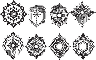 Set of elements for flat design, patterns, ornaments, mandalas. Hand drawn vector illustration