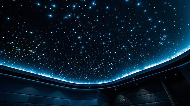 A captivating view of a starry ceiling with glowing blue lights evoking a sense of wonder and tranquility.