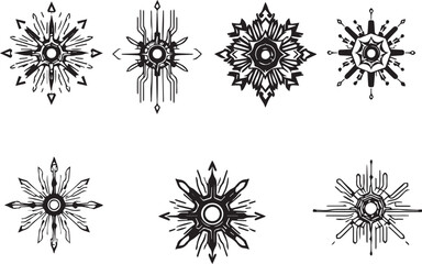 Set of elements for flat design, patterns, ornaments, mandalas. Hand drawn vector illustration