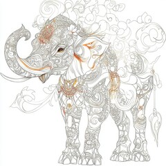 Ornate Elephant Mandala Intricate Line Art of an Asian Elephant Adorned with Traditional Patterns