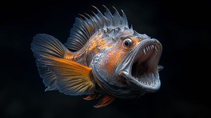 Obraz premium The Deep Sea Anglerfish: A Fascinating Look at the Bioluminescent Lure and Its Unique Hunting Techniques in the Mysterious Ocean Depths