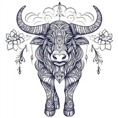 Ornate Mandala Bull Mystical Taurus Illustration