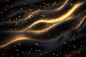 Elegant Abstract golden glitter waves on black textured background