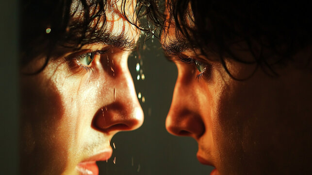 Unreal Reflections: A person looking into a mirror, but their reflection lags behind or moves differently, breaking reality.