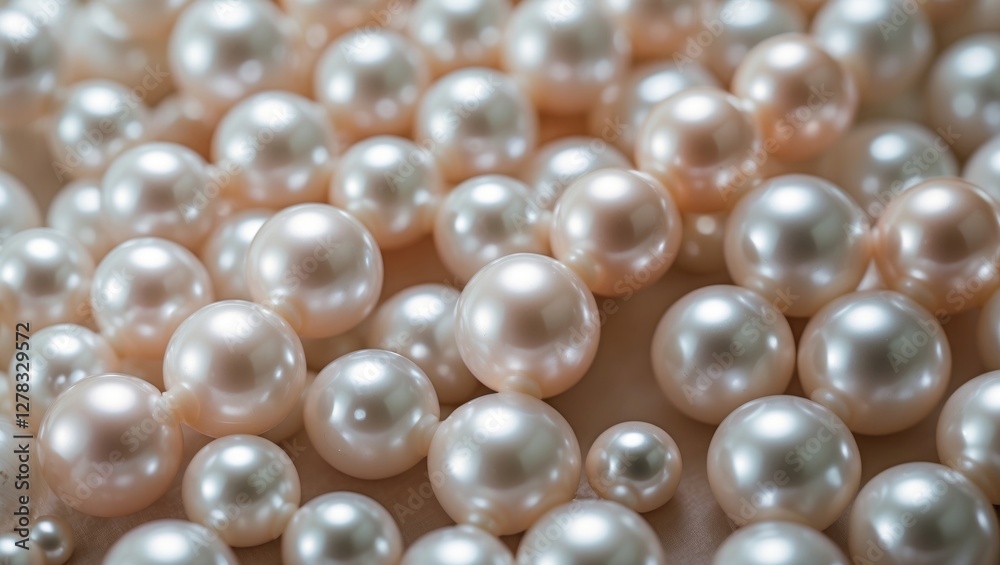 Poster elegant display of assorted pearls with soft focus and blank space for text use