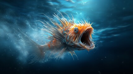 Discover the Mysterious Deep Sea Anglerfish Bioluminescent Lure Captivating Its Prey with a Wide Open Mouth in the Depths of the Ocean