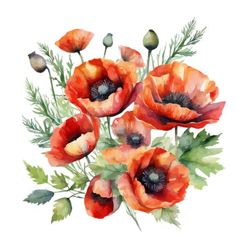 recommend clip art: Red poppy flower, watercolor illustration frame