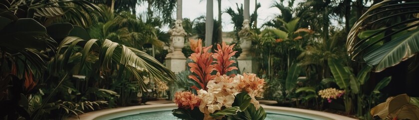 Tropical Garden Fountain Pool Scene