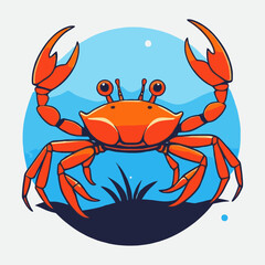 Vibrant Cartoon Crab Illustration Against a Summery Ocean Background