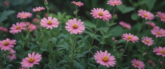 Charming Pink Daisies Blooming Vibrantly in a Lush Green Garden