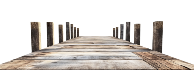 Weathered wooden pier on transparent background. PNF format.
