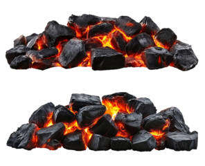 Smoldering burning coals, cut out on transparent background. PNF format.