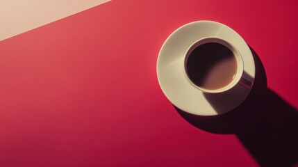 A Delicate Cup of Coffee on a Vibrant Red Background