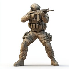 Fototapeta premium Special Forces Unit in 3D Style Holding Gun in Dynamic Pose
