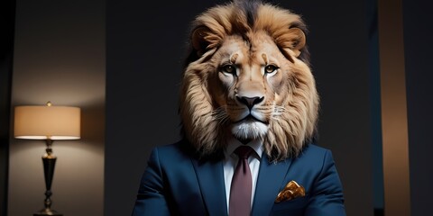 Elegant Businessman with a Lion's Head