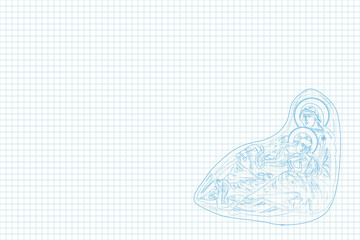 Eye of Providence. Illustration sketch in Byzantine style on school sheet notebook paper pattern