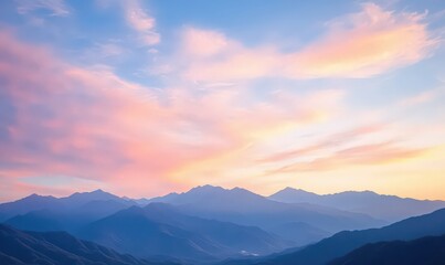 Fototapeta premium Pastel Sunset Over Hazy Blue Mountains