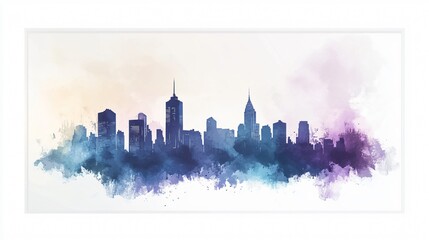 Fototapeta premium Watercolor City Skyline Silhouette in Blue and Purple
