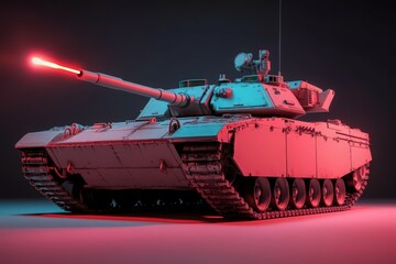 Pixel Art Military Tank Model with Red and Blue Lighting