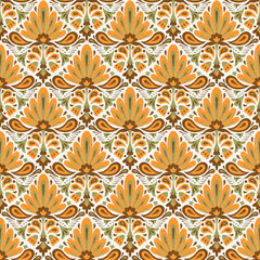 Abstract floral seamless diamond pattern warm colors