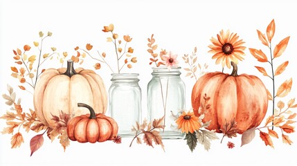Beautiful Watercolor Autumn Harvest Elements Collection