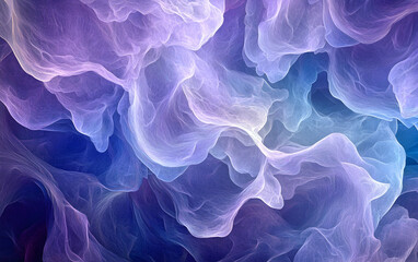 digital art piece featuring fluid, flowing shapes in shades of purple and blue