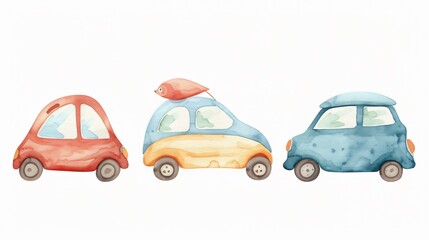 Colorful Baby and Car Watercolor Set for Illustrator
