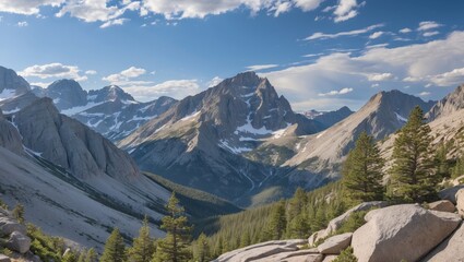 Majestic Rocky Mountains National Park Landscape with Clear Blue Sky and Empty Copy Space for Text or Branding Enrichment