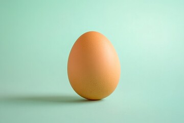 Single brown egg sitting upright on a mint background