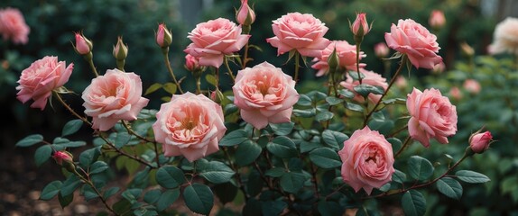 Breathtaking Pink Roses Blooming Beautifully in a Lush Garden Setting Capturing Nature's Elegance and Serenity in Full Display