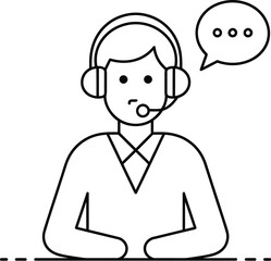 Customer Support Service Icon with Headset and Speech Bubble